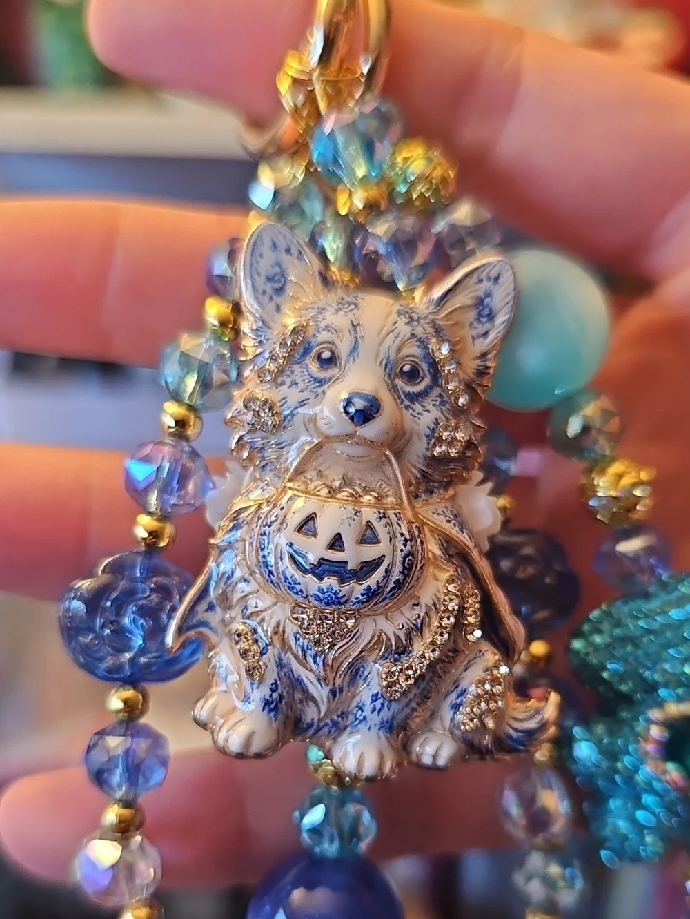 Blue and White Corgi Purse Charm